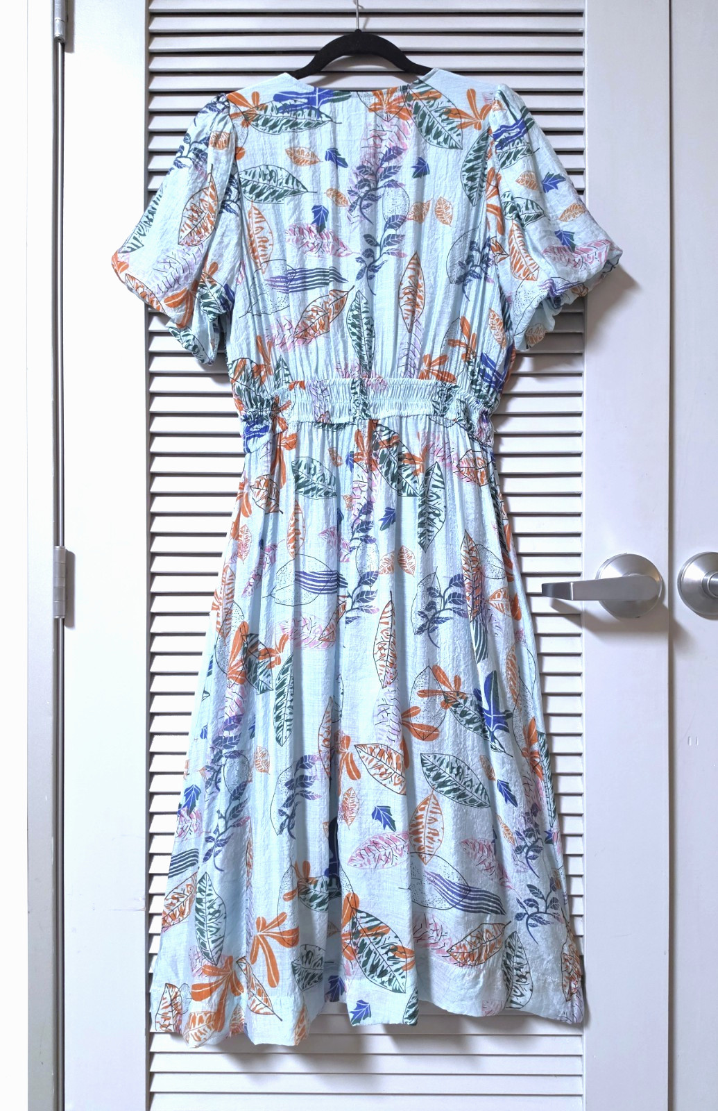 slate blue plant print bubble slev long maxi dress L
