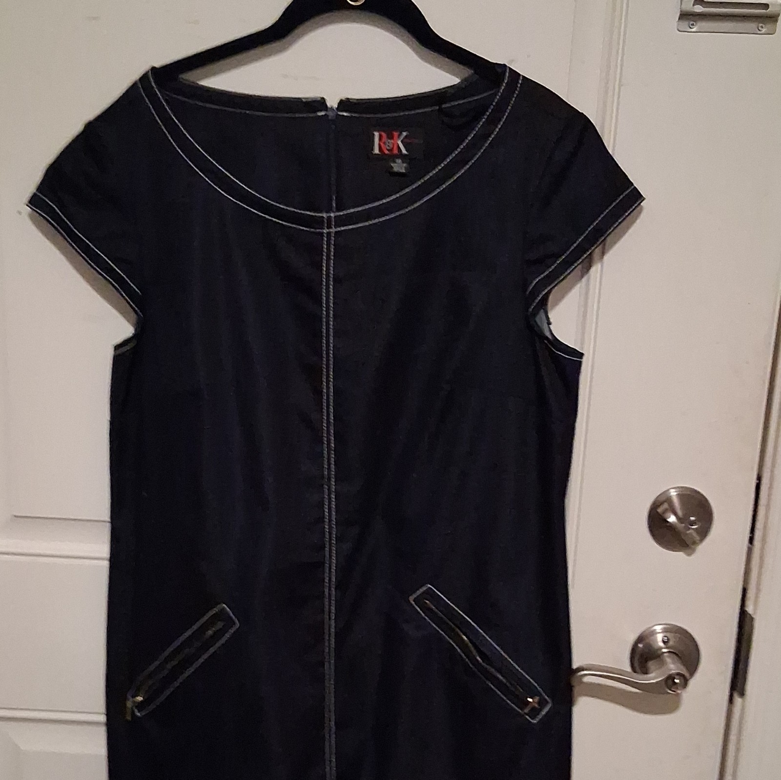 R&K Originals Women’s 14 Black Shift Dress Scoop Neck Short Sleeve Zip