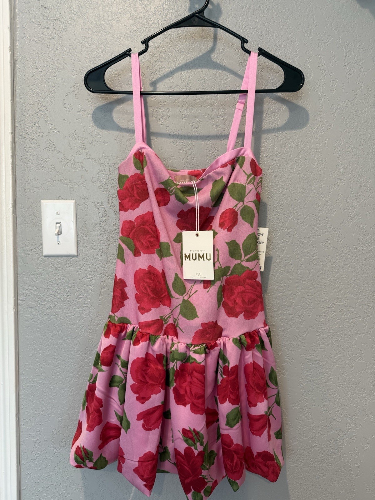 Show Me Your MuMu S Pink Red Floral Satin Cowl Neck Mini Dress Adjustable