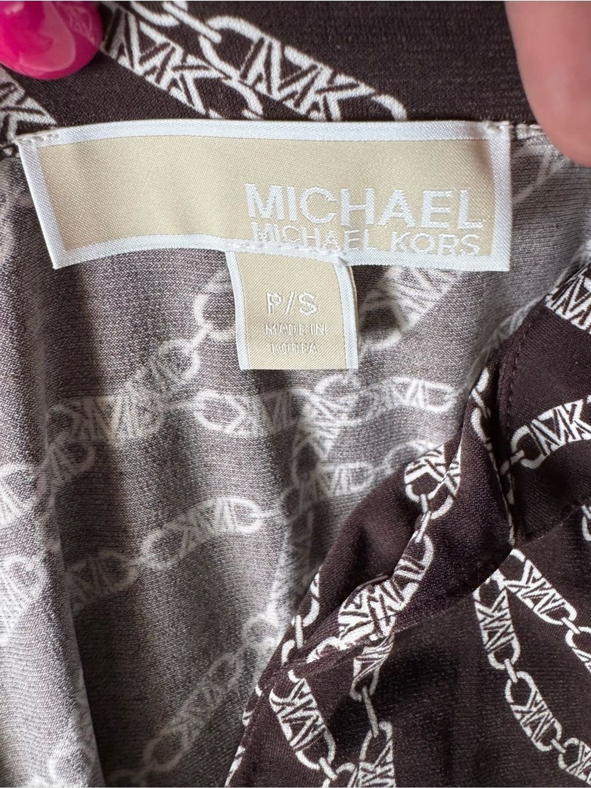 Michael Kors Brown Chain-Print Long Sleeve Wrap-Style Dress