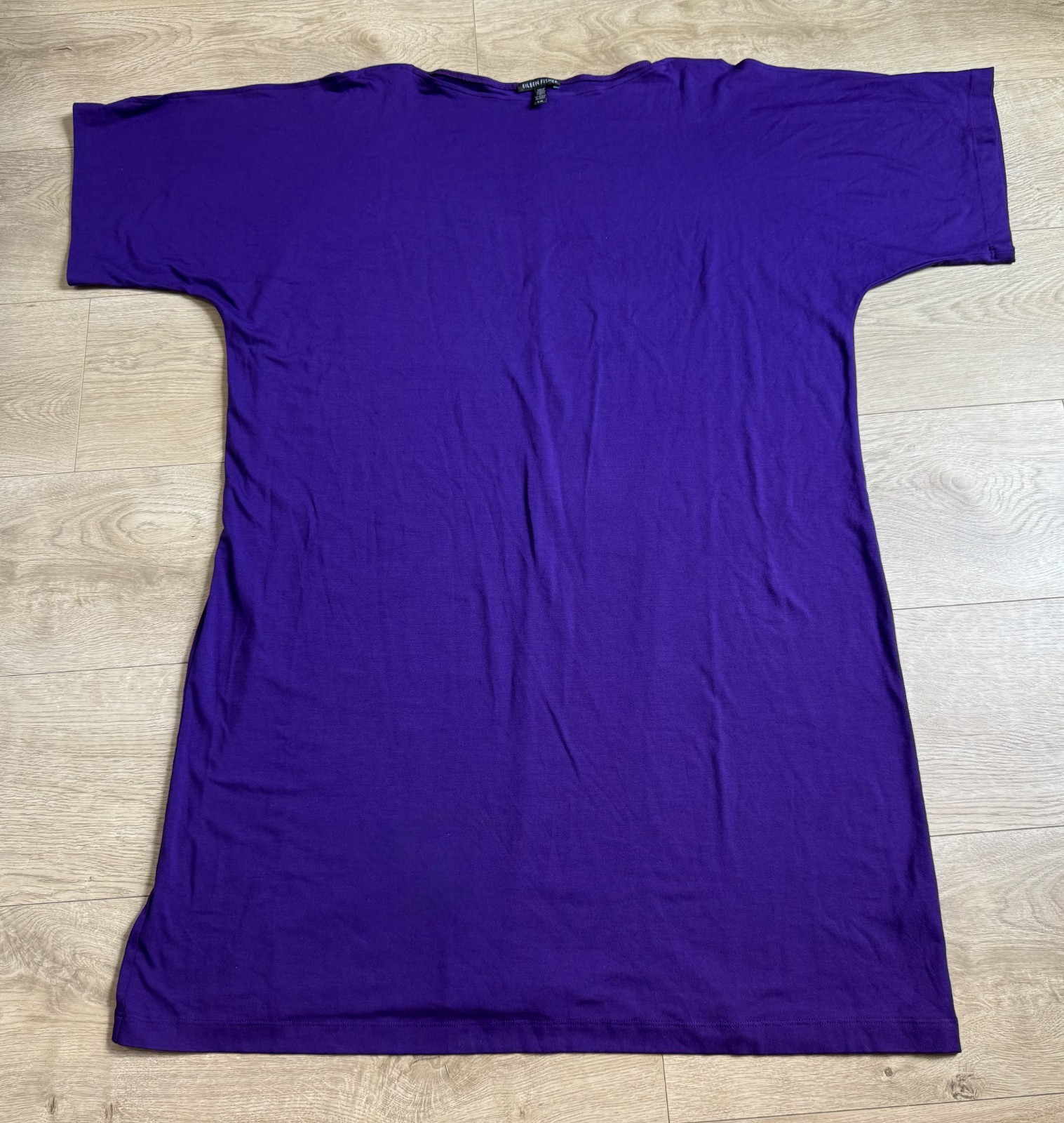 EUC Eileen Fisher cold shoulder short sleeve stretch t-shirt dress purple size L