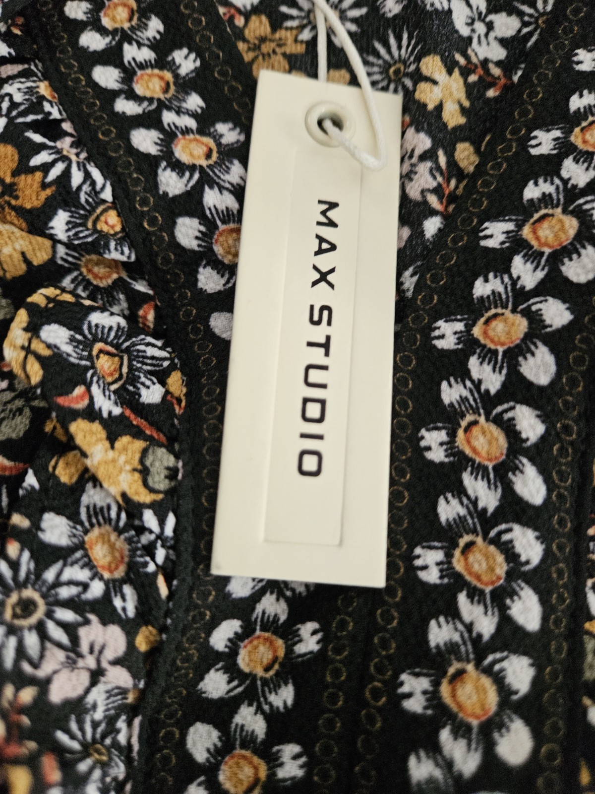 Max Studio Brown Black Floral Ruffle Maxi Dress VNeck Large Nordstrom New NWT!👗