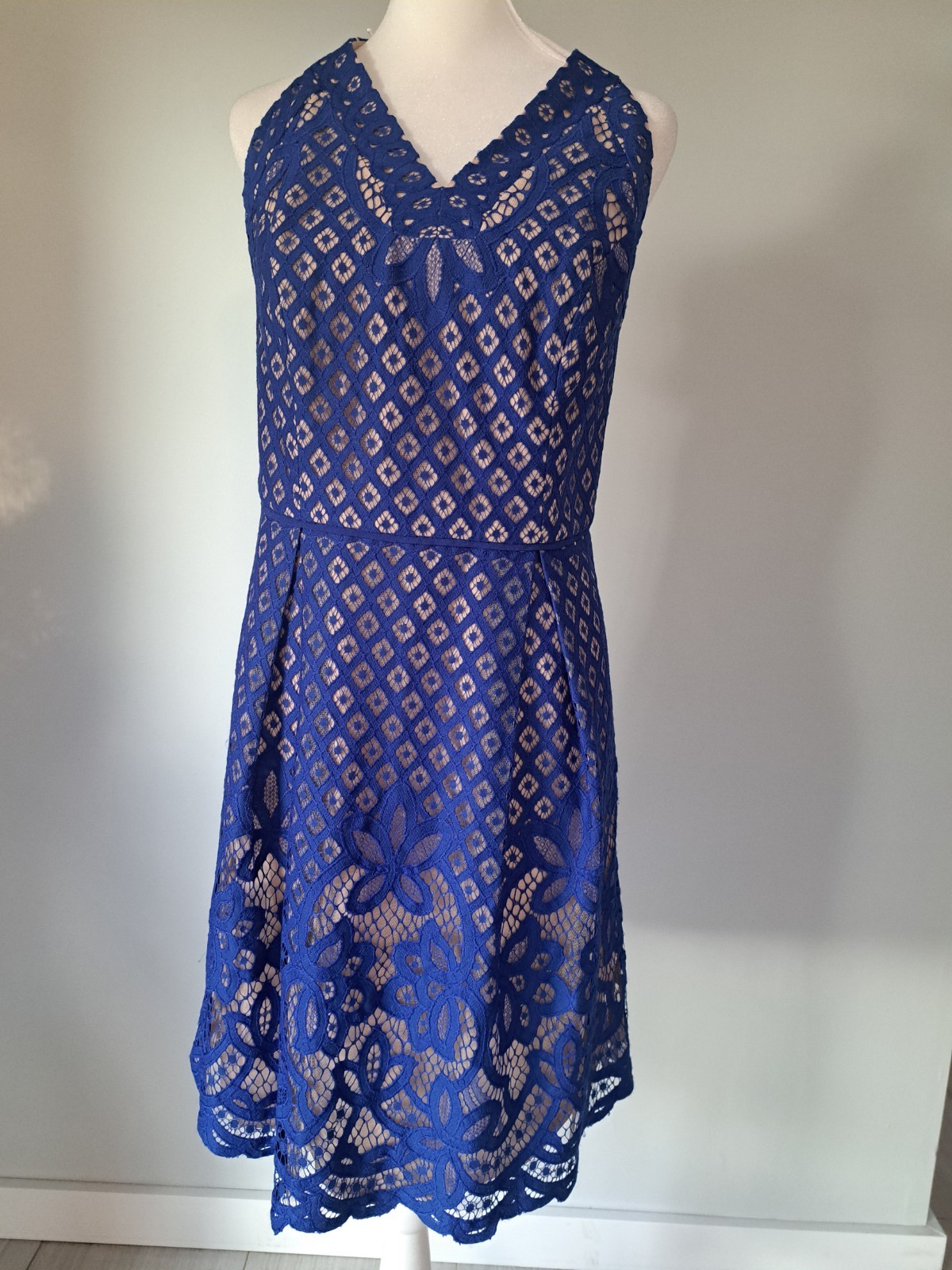 Chico’s Sz 2 (12/14-L) Lace Halter Dress Royal Blue Lined Orig Price $189