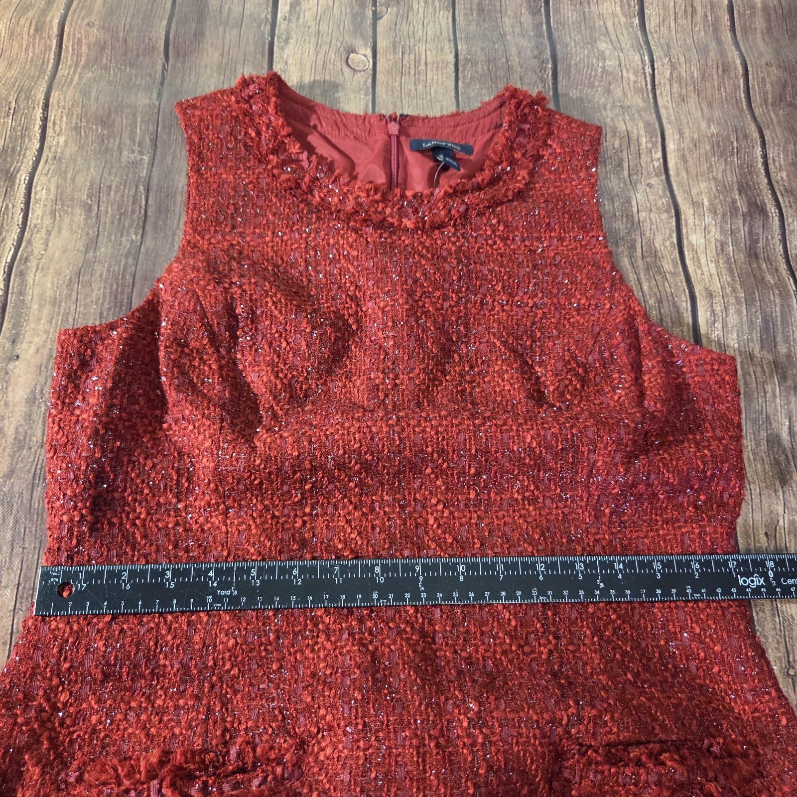 Lands’ End Womens Garnet Tweed Sheath Dress 12 Sleeveless Wool Blend Holiday