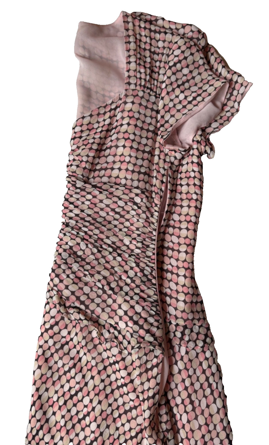 Yves Cassette Depeche Mode Sz 10 Pink White Tan Brown Geometric Print Dress Silk