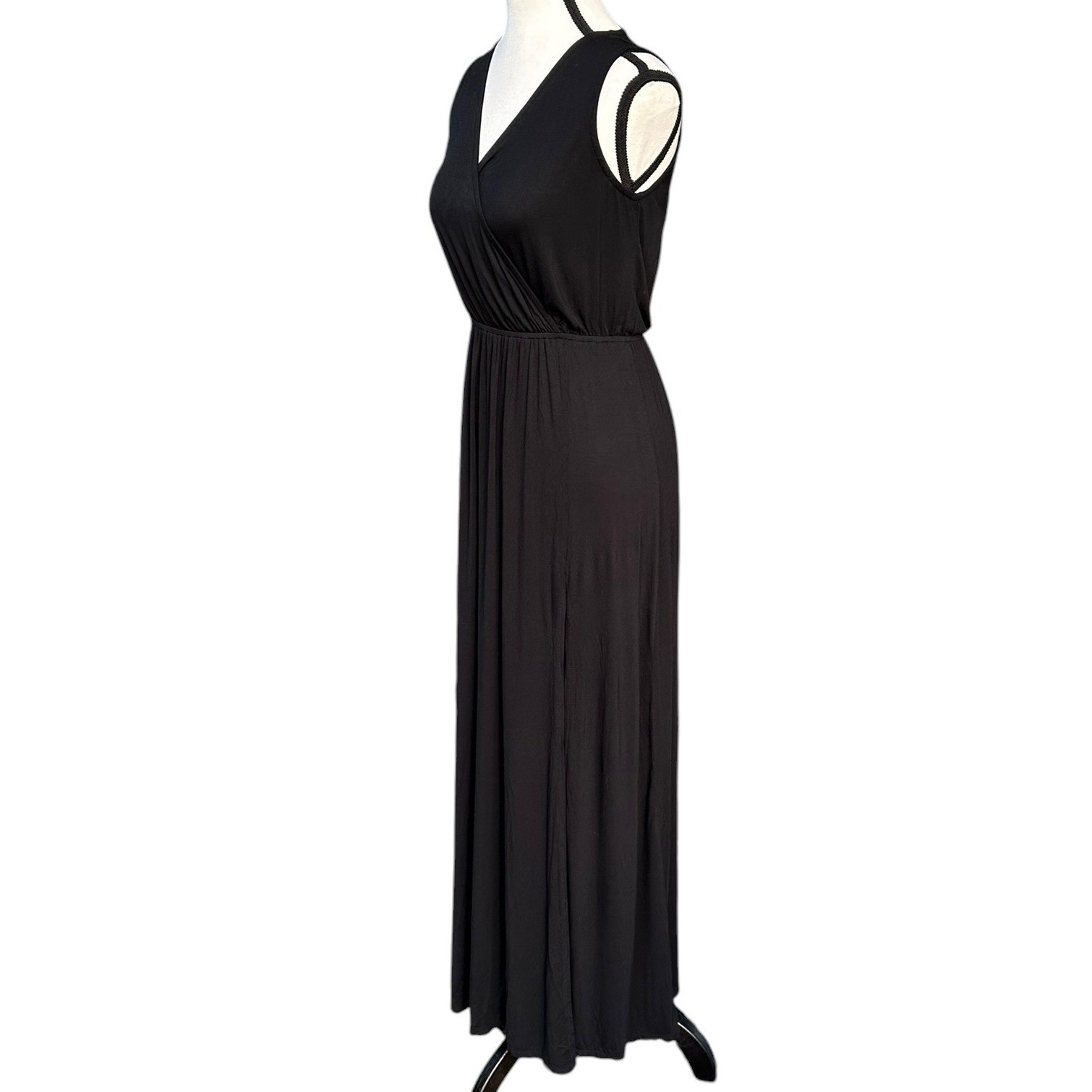 Lulus Black Surplice V-Neck Open Back Modal Maxi Dress Small Made in USA