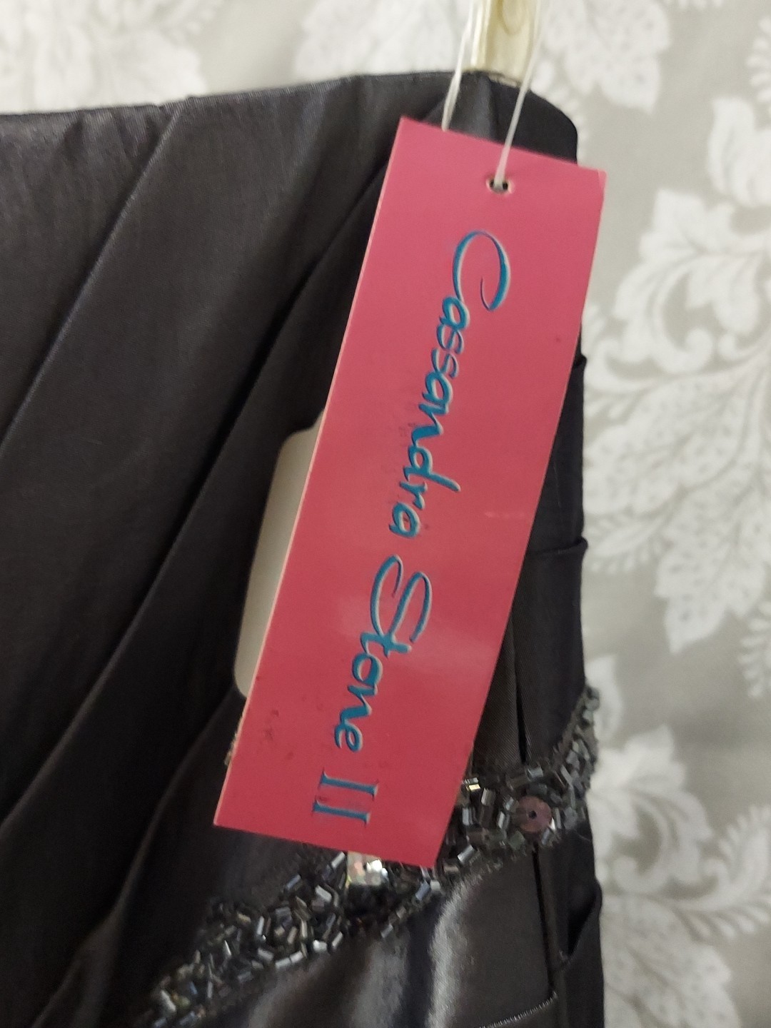 Cassandra Stone Lt Charcoal Sequin Pleated Bust (Lacebk Adjust Sizing)sz18w prom