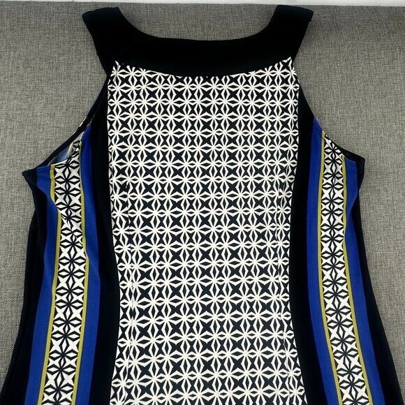 Dressbarn Sheath Dress Size 12 Black Blue White Yellow Sleeveless Round Neck