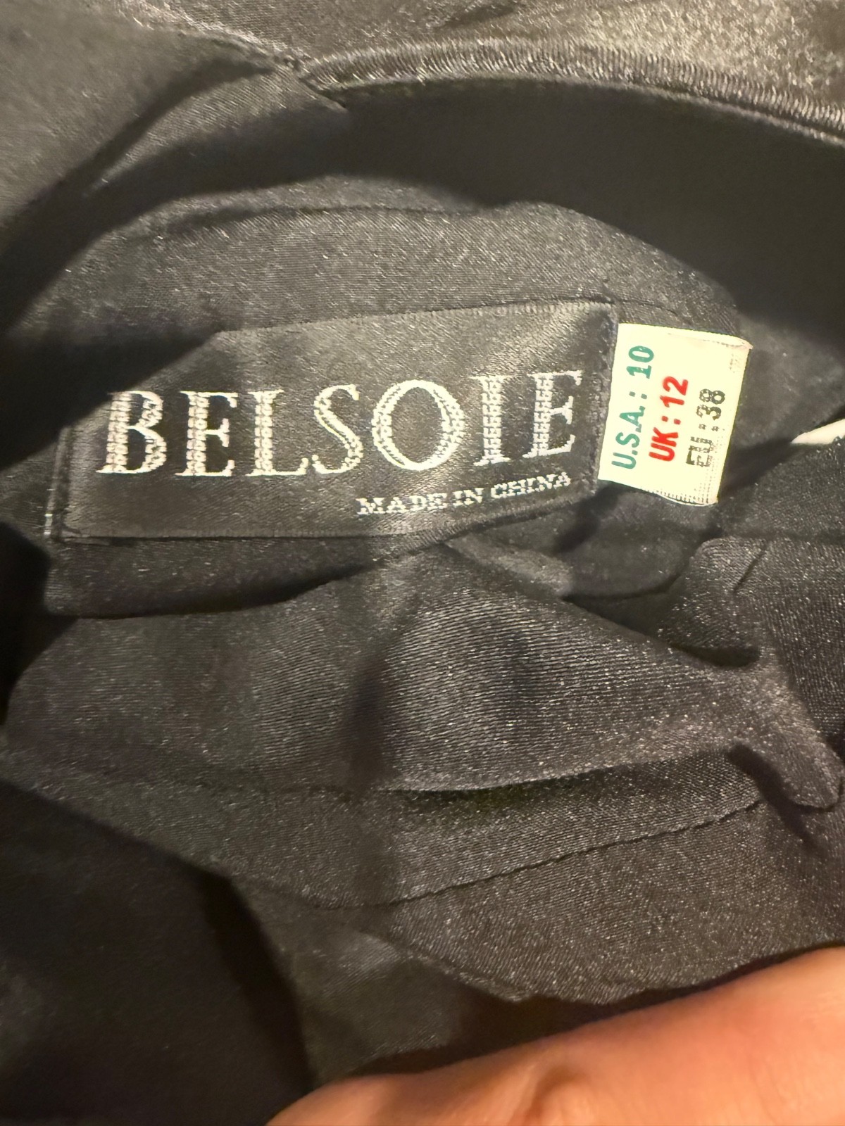 Belsoie Dress Long Black Bridesmaid Open Draping Back Size 10