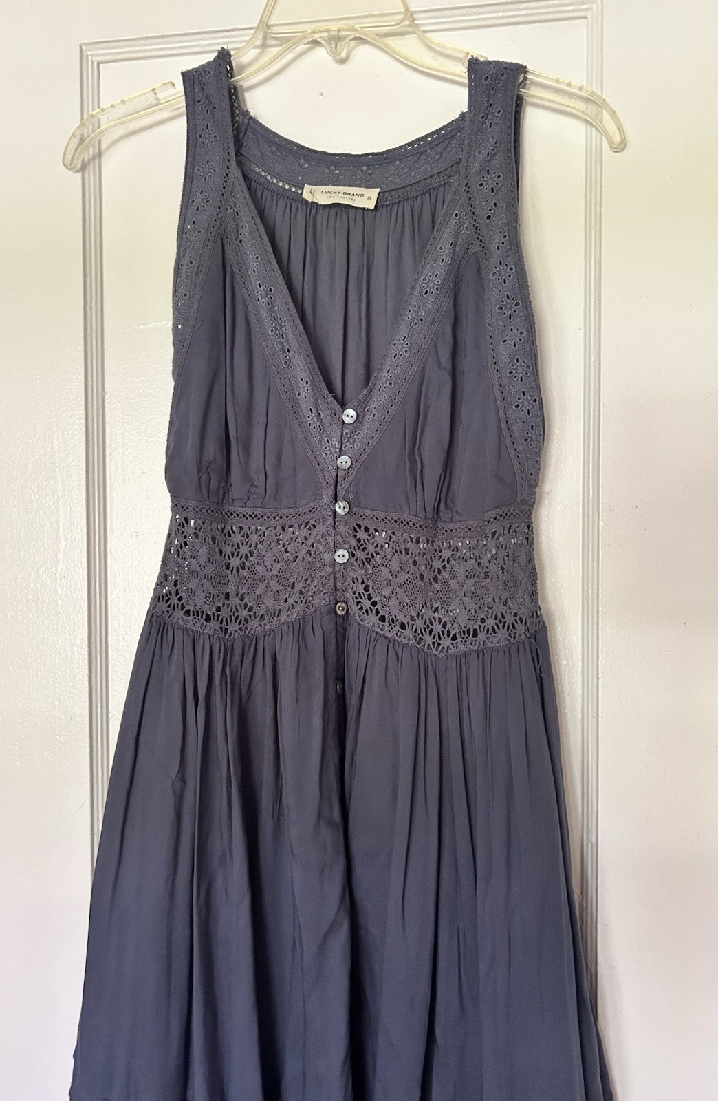 Lucky Brand Boho embroidered Buttons Up Lined Women’s Maxi Dress Size XS