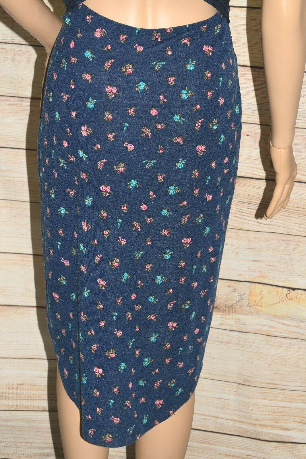 NWT BONGO M NAVY BLUE FLORAL LACE OPEN BACK CUT OUT HIGH NECK STRETCH TANK DRESS