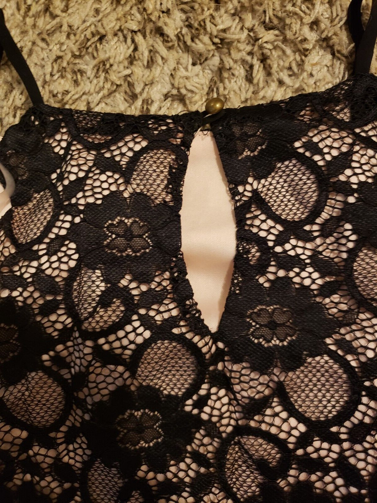 SPEECHLESS DRESS JUNIOR LARGE SCALLOPED LACE TULLE BLACK FLESH LINING Formal