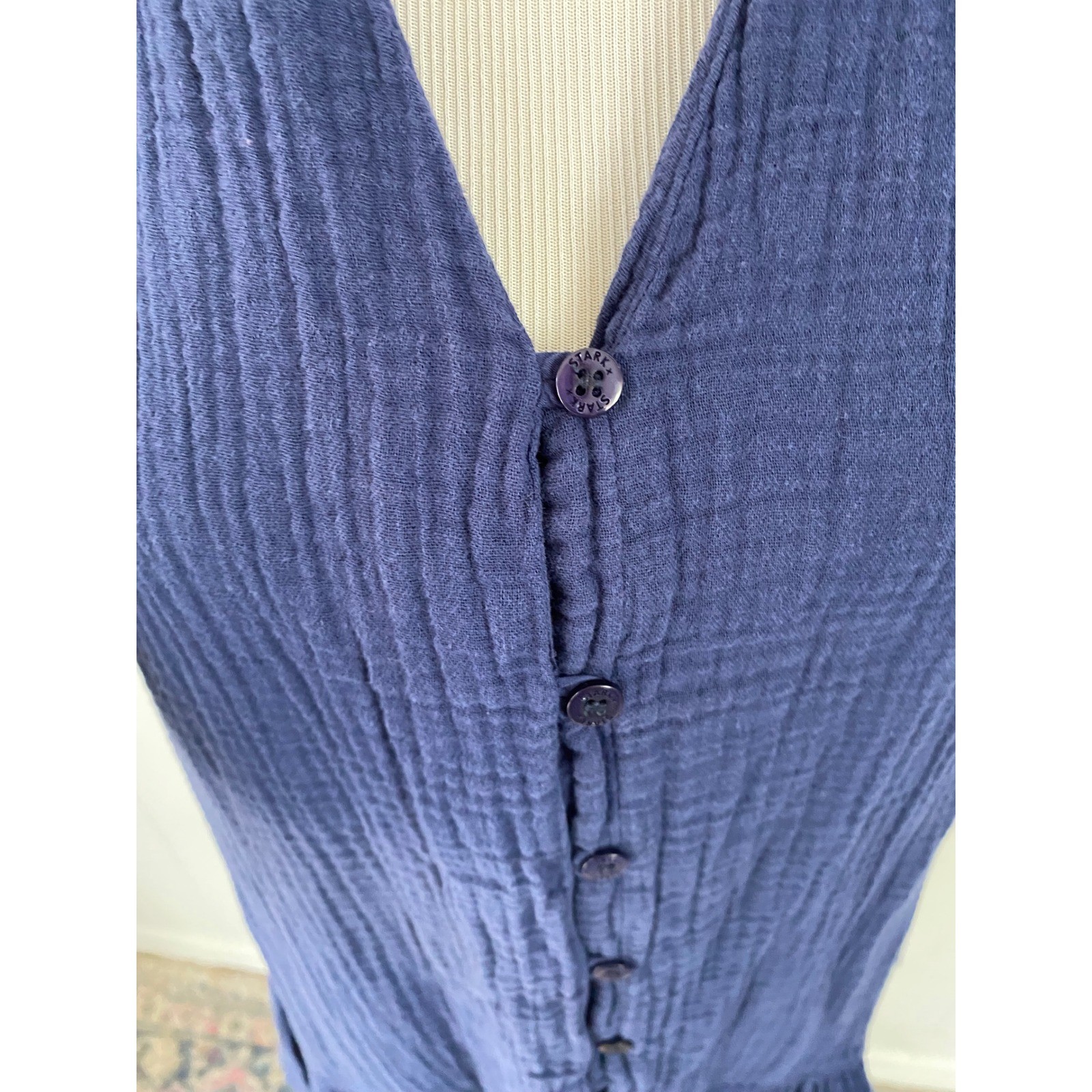 Stark X Womens Size Small Blue Double Gauze Cotton Ruffle Hem Mini Dress Coastal