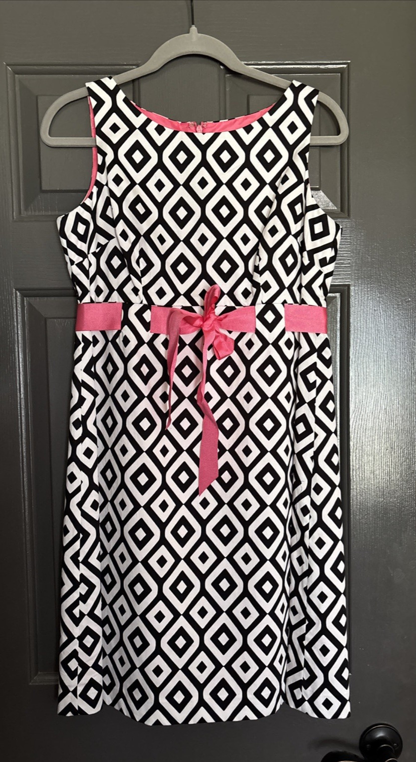 Willow Glenn Petite Black, White & Pink Sleeveless Sundress – Women’s Size 10P