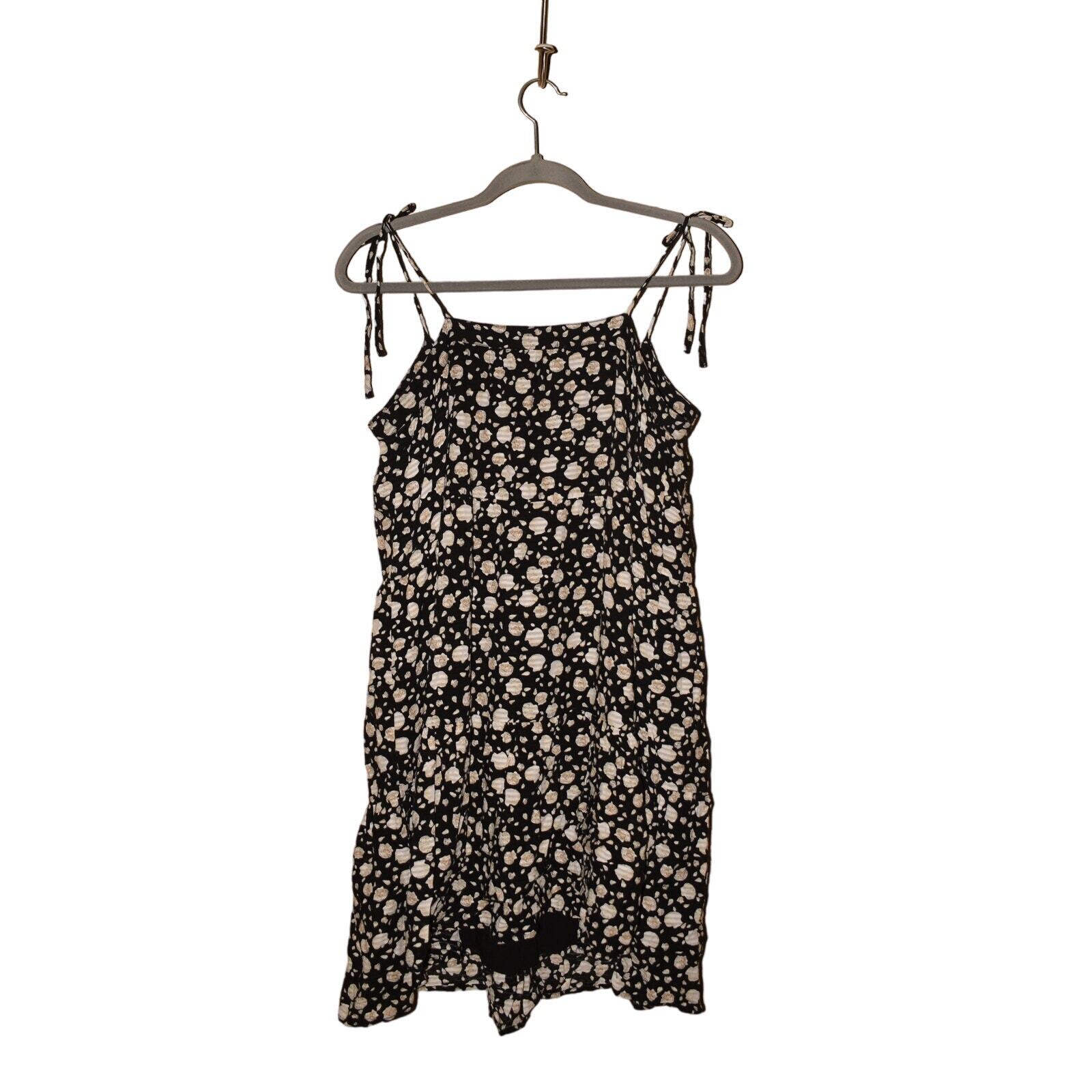 LOFT $90 Seashell Bow Strap Tiered Swing Dress Black Ivory Medium