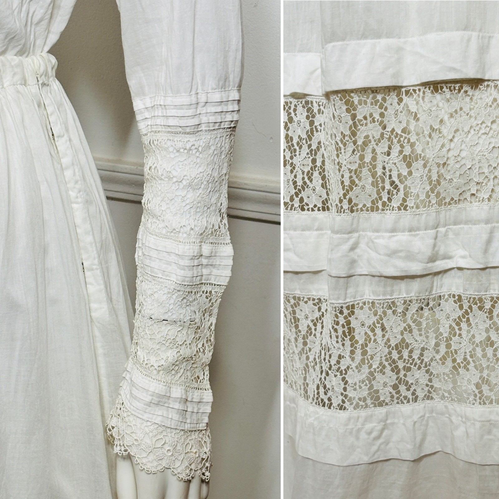 Small to Medium Edwardian 1900s Antique Cotton Blouse and Skirt Set