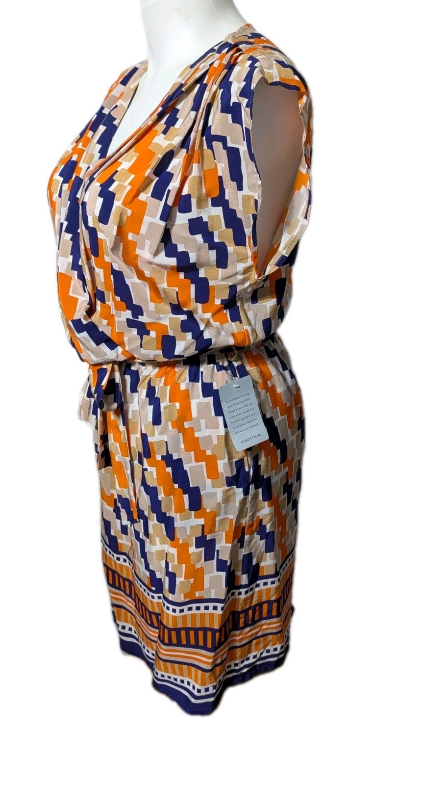 NWT Presley Skye 100% Silk Geometric Print Faux Wrap Dress Size XL