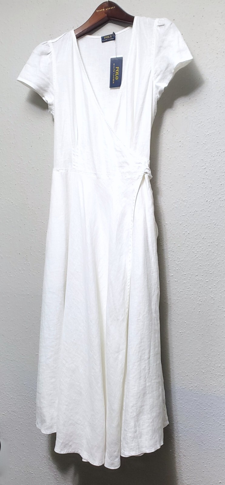 $198 POLO Ralph Lauren 100% White Linen Womens Wrap Maxi Linen Tie Dress