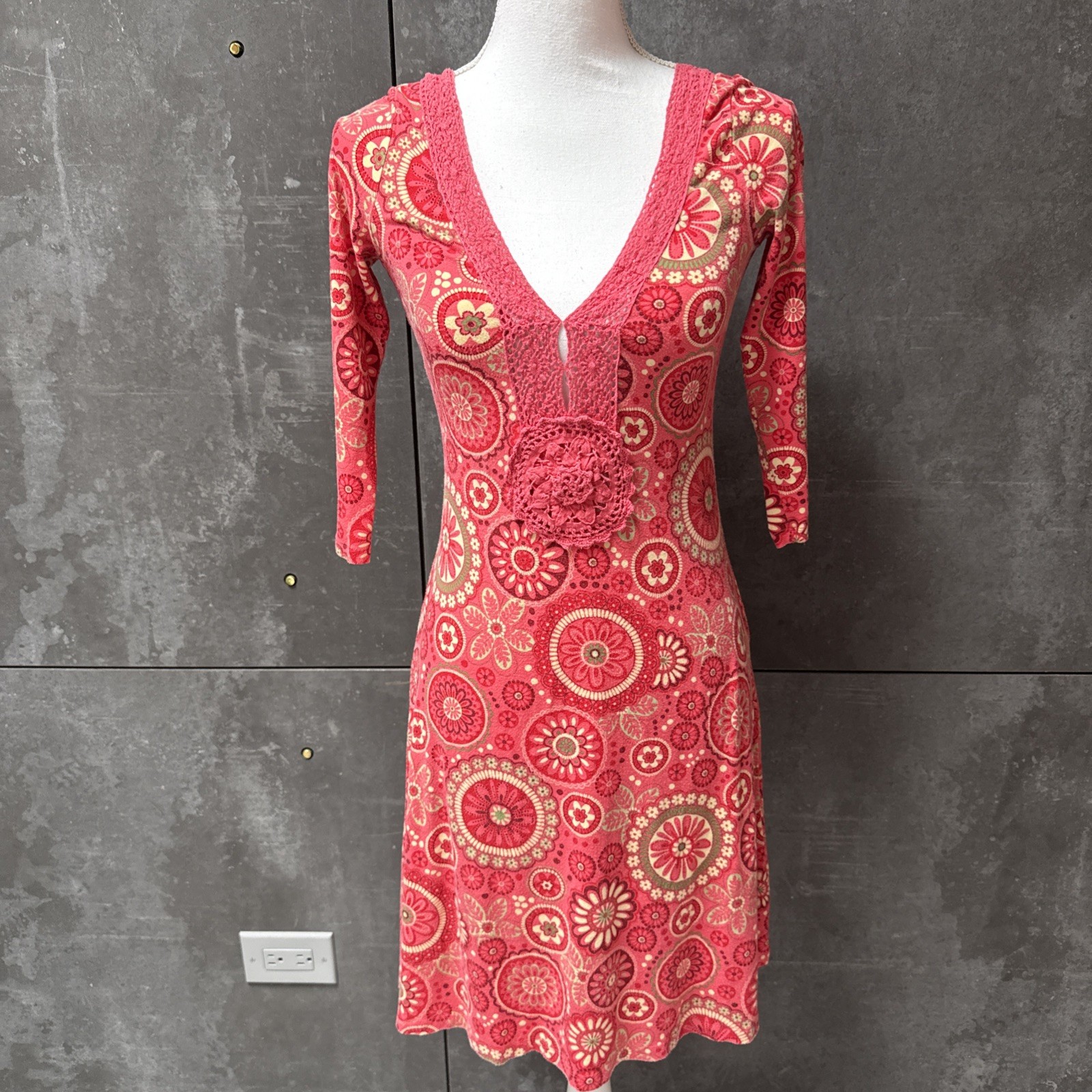 Moda International Women floral Dress size S lace Embroidered vintage Y2K