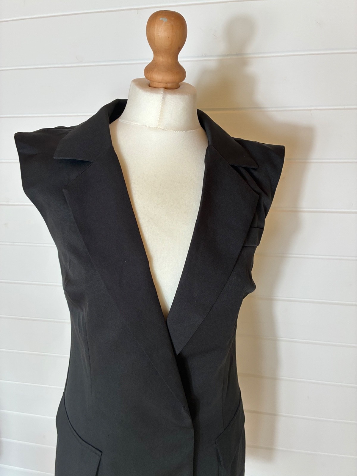 BLACK SLEEVELESS COAT DRESS DOUBLE BREASTED MINI EGO SIZE 10 PARTY COCKTAILS
