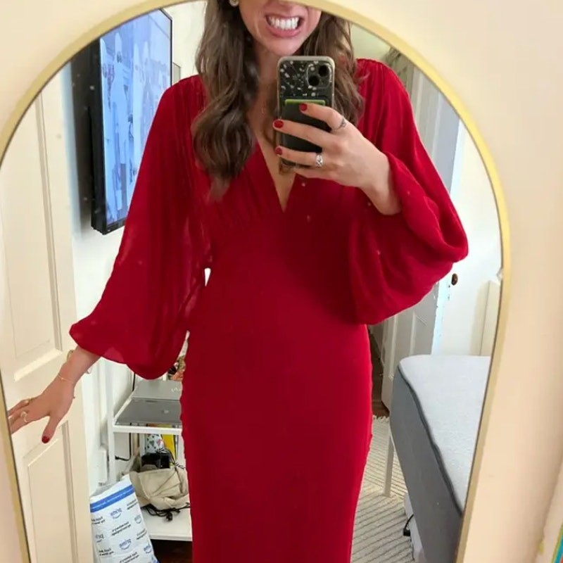 Shona Joy Red Plunging Chiffon Gown SIZE 0 Formal Draped Maxi Dress $440 Flaw