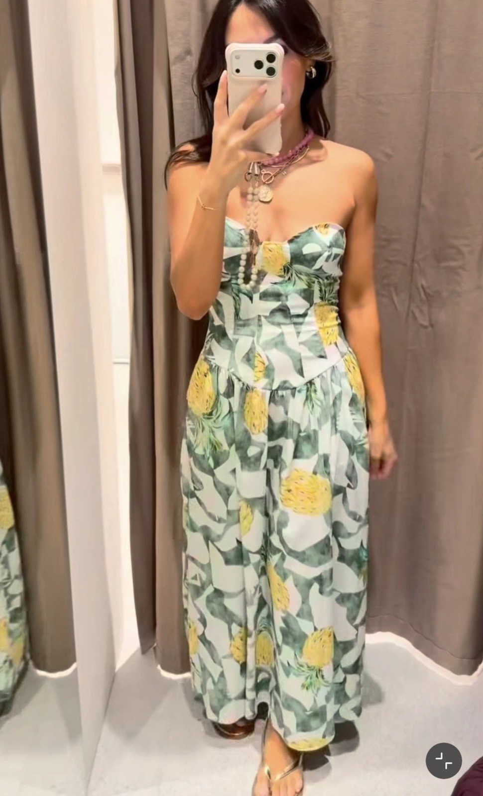 Zara 2026 Pineapple Fruit Print Corsetry Strapless Midi Dress Size XXL3152/391