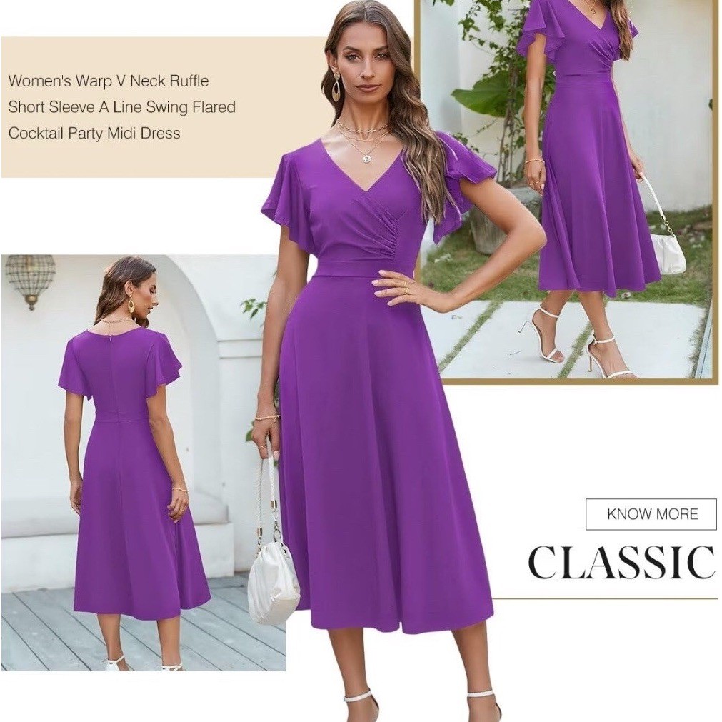 Flowy Midi Dress Sz XL Preppy 90s Y2K Stretchy Purple Flowy Fit N Flair Flounce
