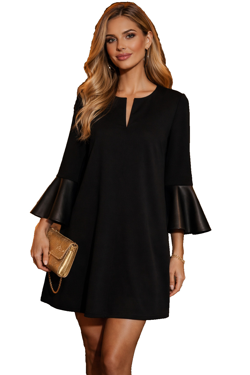 BCBG MAXAZRIA Size XS Catier Black 3/4 Sleeve Faux Leather Trapeze Cuffs Pockets