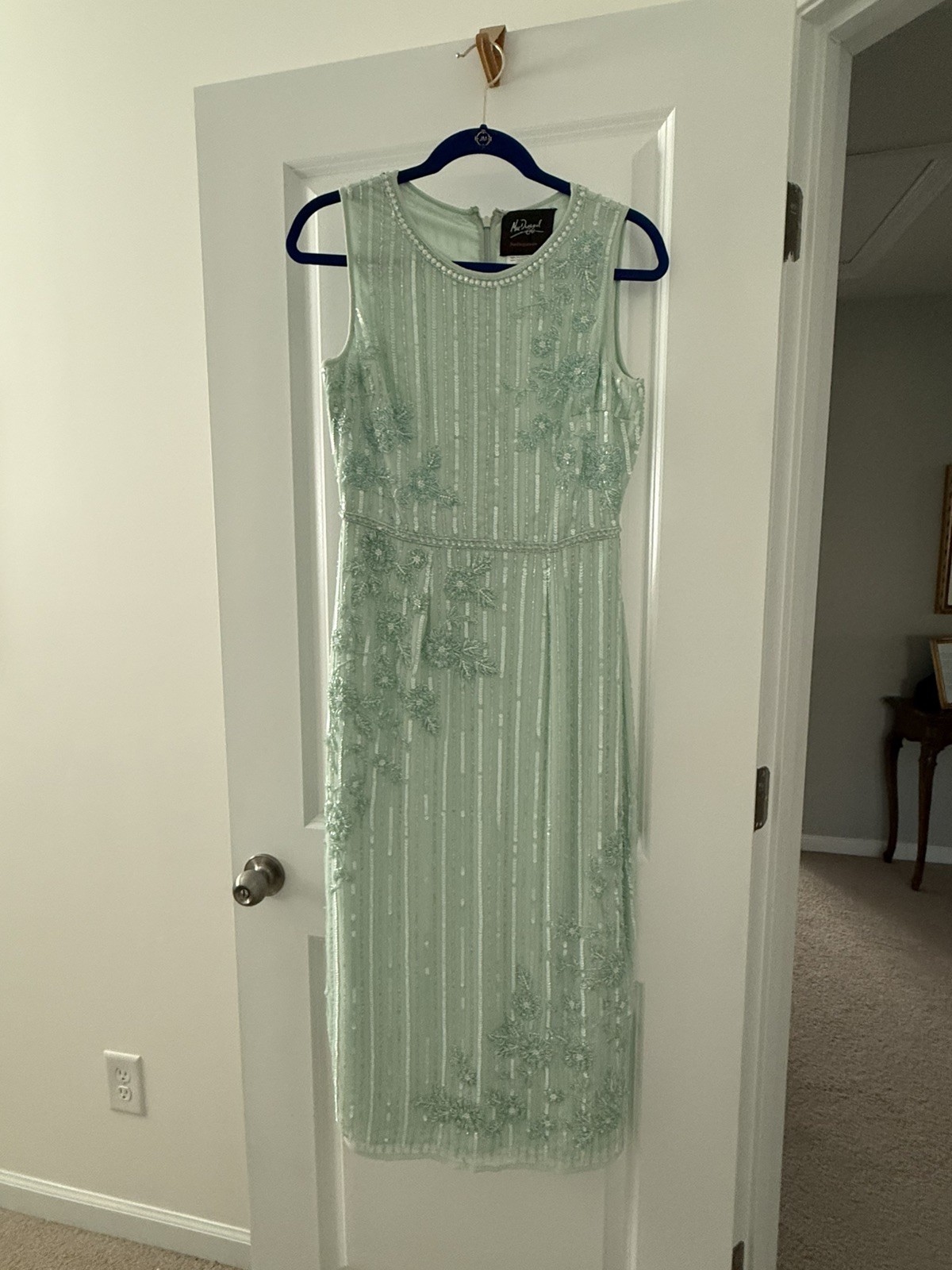 Mac Duggal Mint Green Sage Sequined Evening Wedding Dress Size 6
