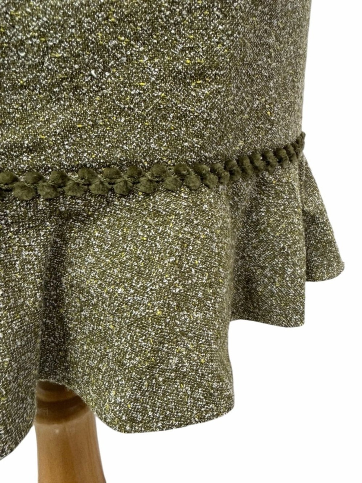 David Meister Olive Green Wool Boucle Ruffle Hem Sleeveless Sheath Dress 6