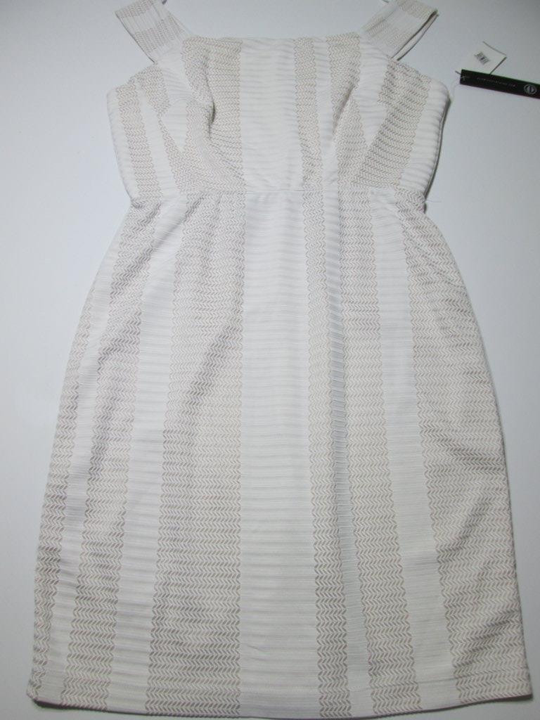 NWT AS U Wish Womens Size L Sheath Dress Ivory Zipper Back Wide Straps Slit Hem