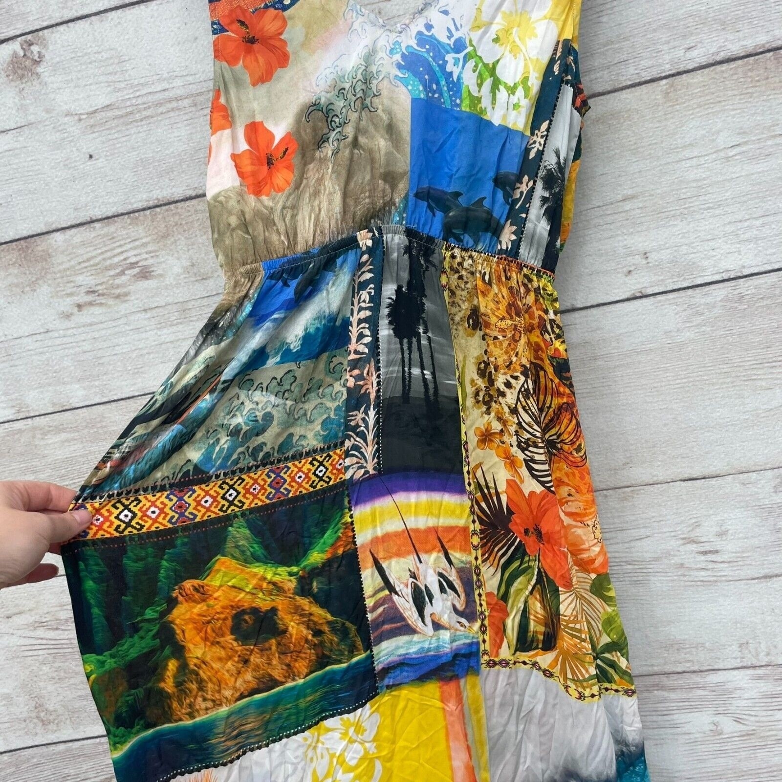 Desigual Vest Eco Beach Hawai Patchwork Tropical Safari Maxi Dress NWT L