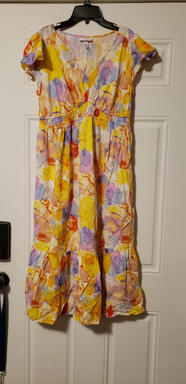 Isabel Maternity by Ingrid & Isabel Flutter Sleeve Yellow Floral Midi Dress Size