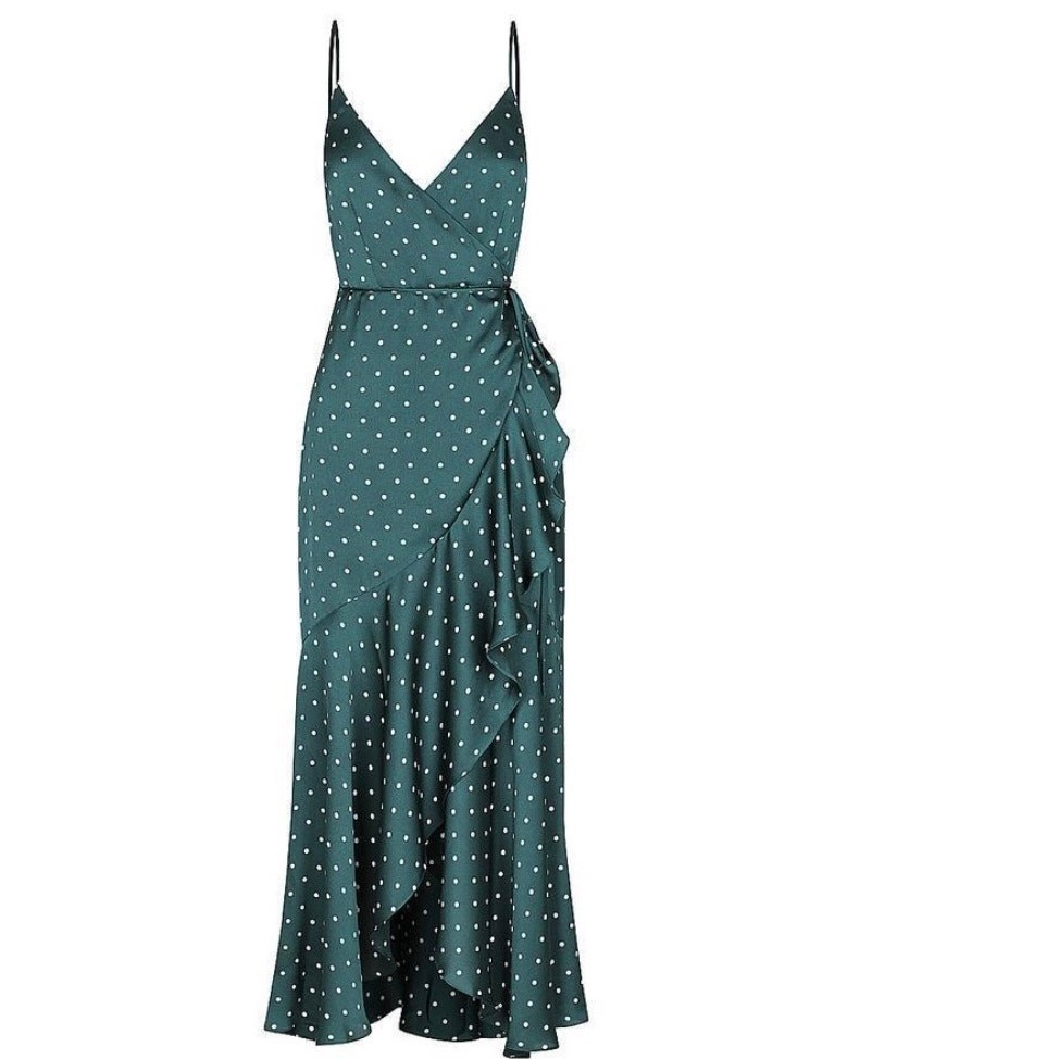 Shona Joy Wrap Dress | Emerald & Ivory Spot Print | US 2