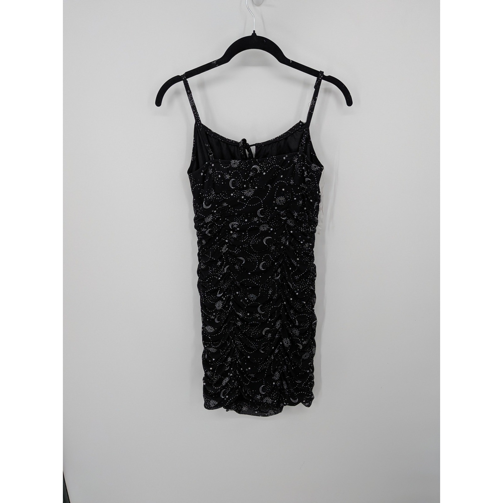 Celestial Mini Dress Womens Medium Black Festival Ruched Bodycon Stars Witchy