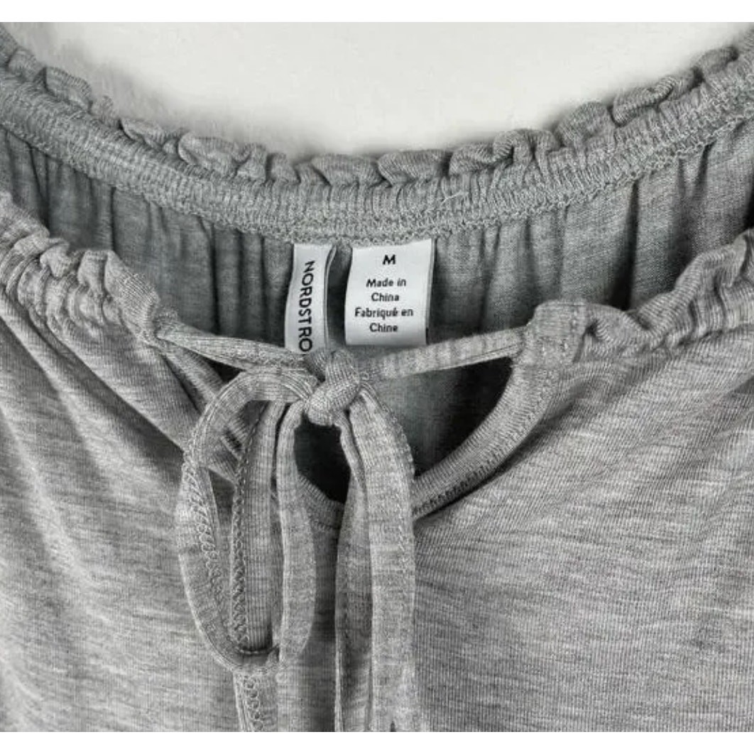 Nordstrom Maxi Dress Medium Gray Swing Tie Detail Peasant Flouncy Hem Minimalist