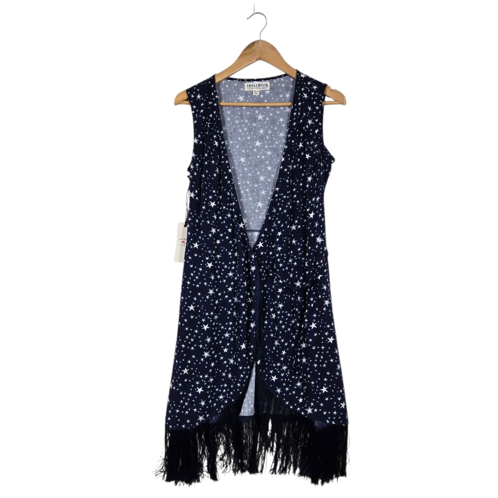 Idyllwind Queens Lane Star Print Wrap Dress Fringe sz XS Navy Blue Boho Cowgirl