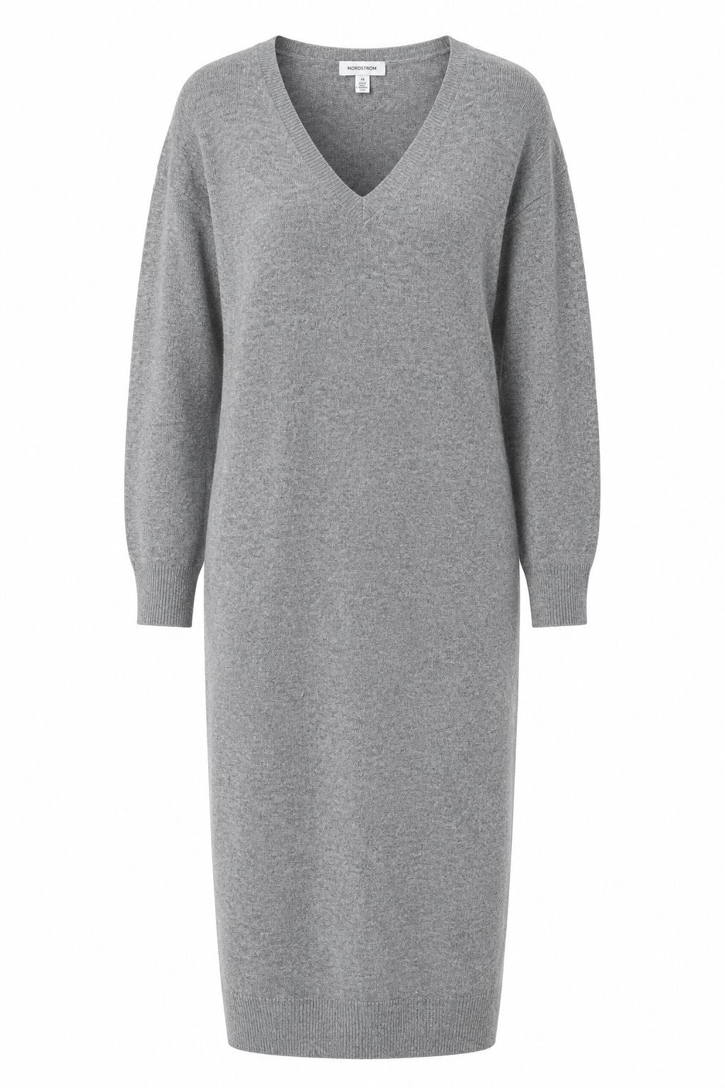 Nordstrom Wool Cashmere Blend V Neck Maxi Sweater Dress Gray XS Office Holiday