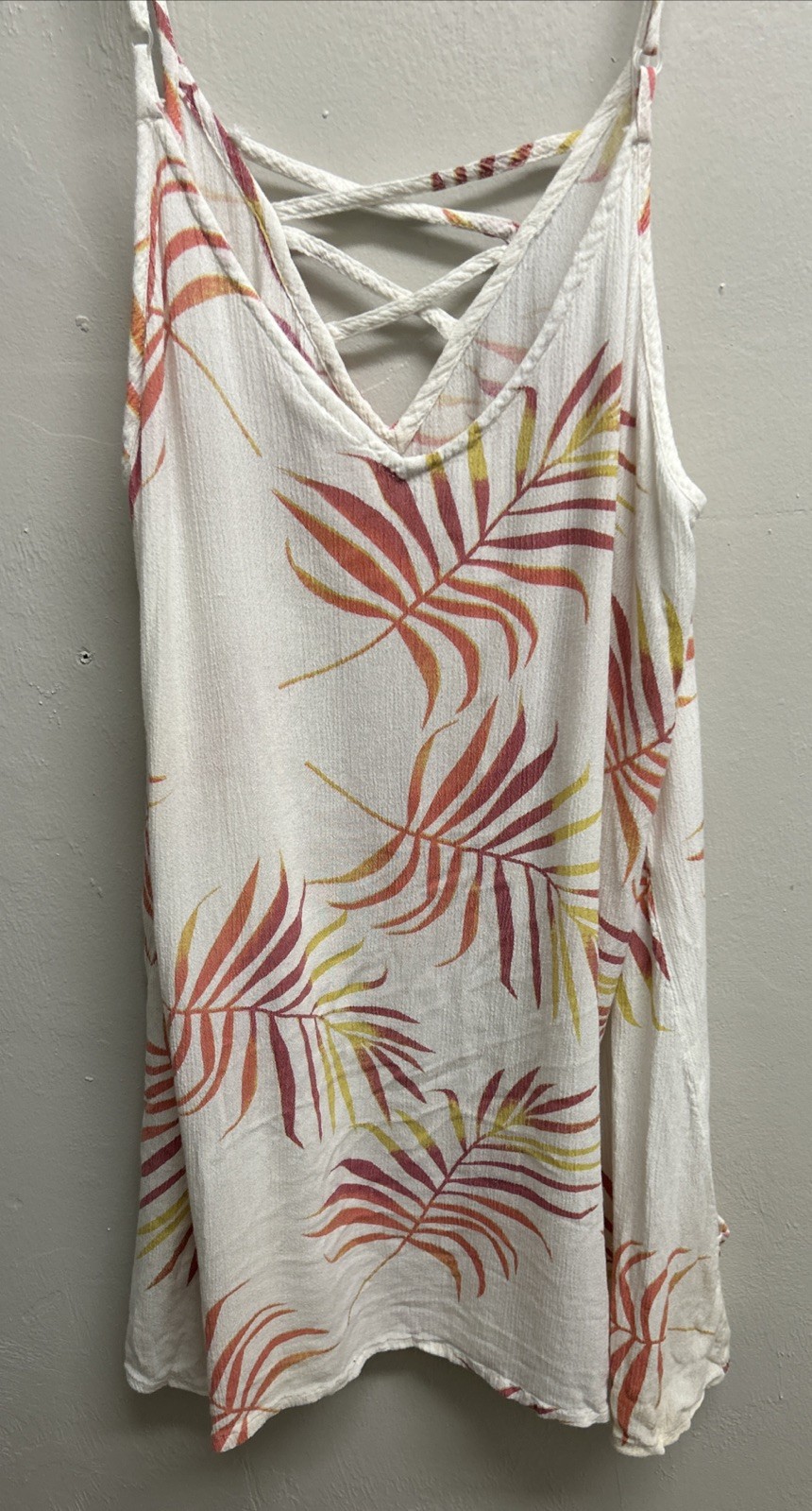 Lagaci Tropical Palms Mini Cover-up White Multicolor S Strappy V-Neck Pockets