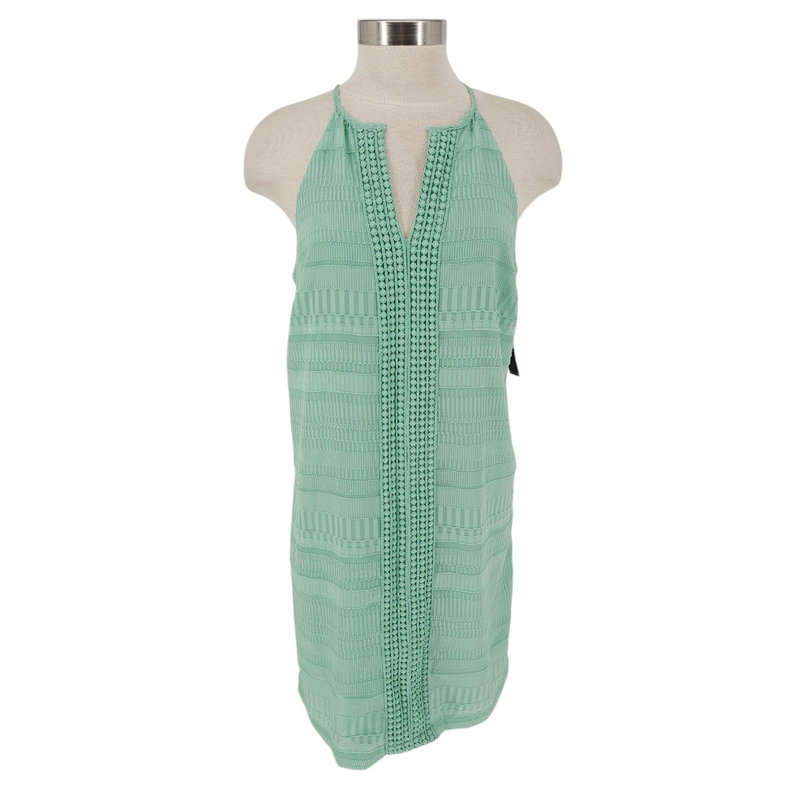 New York & Co Shift Dress Green Sleeveless Lace V Neck Sundress NWT Womens Small