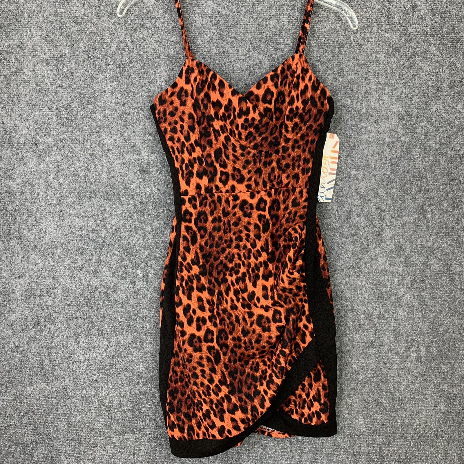 Almost Famous Strappy Sheath Orange Leopard Dress Women Small NWT Body Con