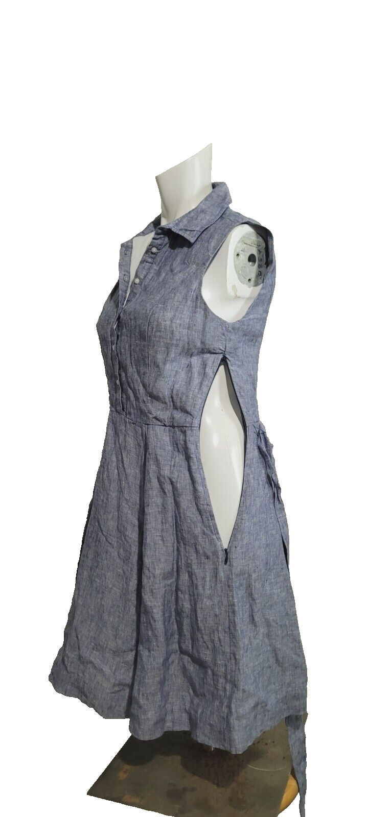 Adrienne Vittadini size 2 Dress sheath linen button collar pockets belt