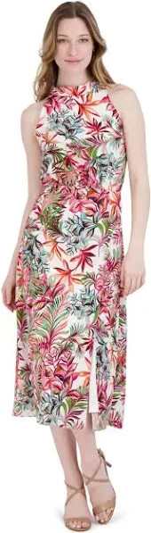 Julia Jordan women Tropical Floral Print Halter Tie Back Long Midi Dress size 10