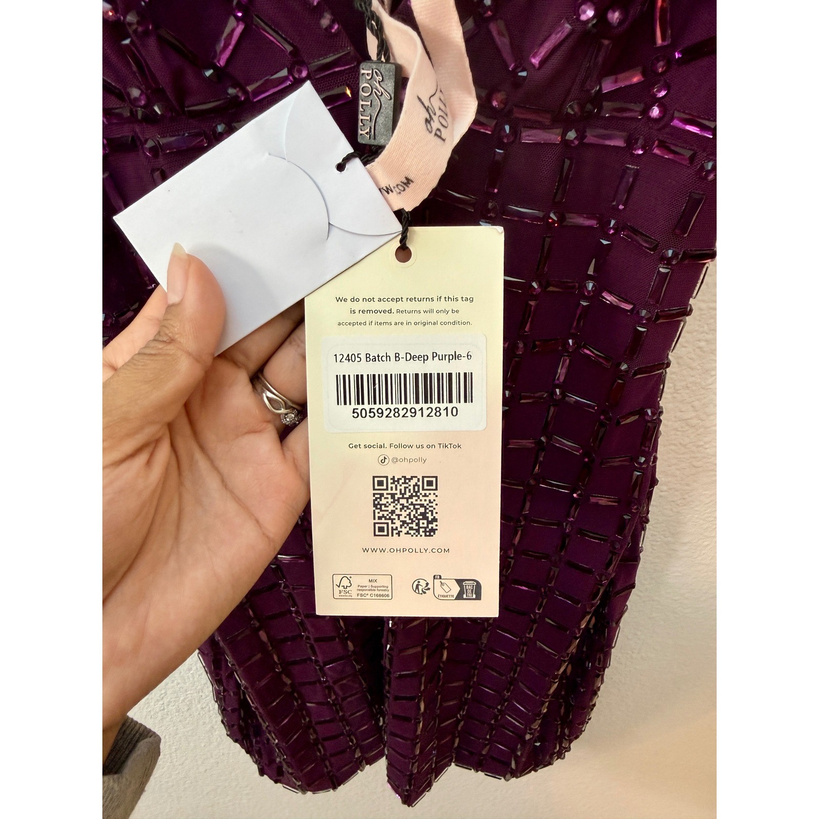 Oh Polly Deep Purple Beaded Mesh Mini Dress V-Neck Bodycon Party US 2
