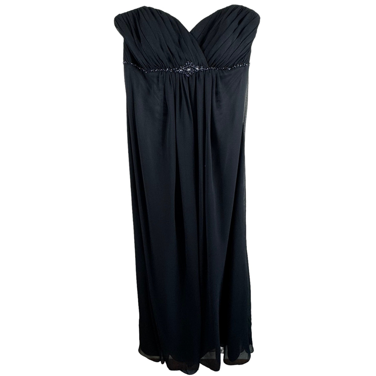 Vintage Bel Soie Black Strapless Beaded Empire Waist Floor Length Gown Size 8