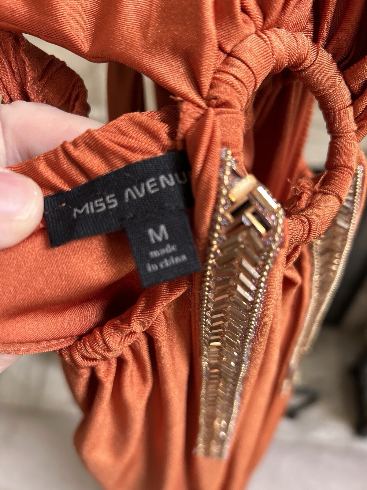 NEW NWT – MISS AVENUE O-Ring Cut Out Double Slit Maxi Dress – Cognac – M