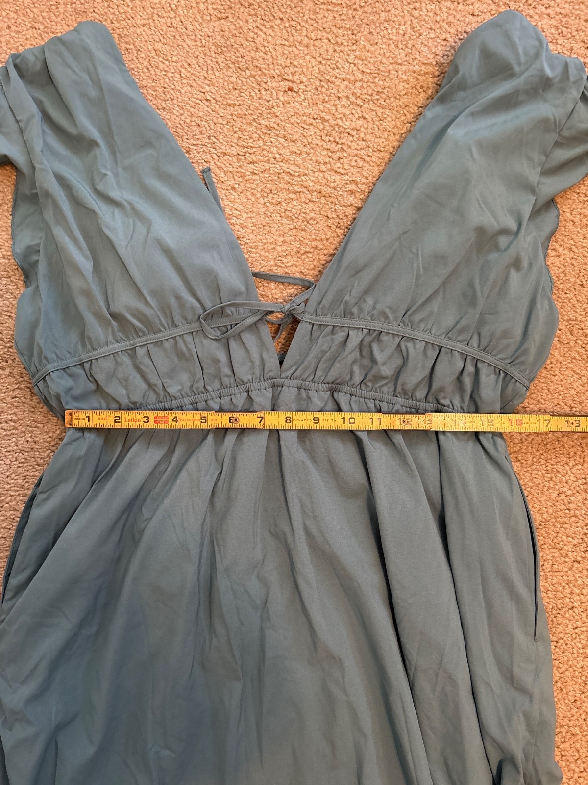 Halara V Neck Butterfly Sleeve Backless Pocket Ruffle Hem Midi Dress, XL, NWT