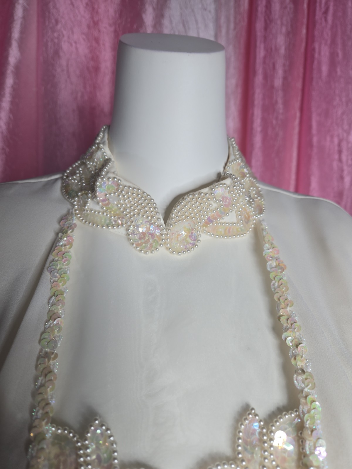 Patra Exquisite Ivory Beaded Sequin Flowy Evening Dress Size 14
