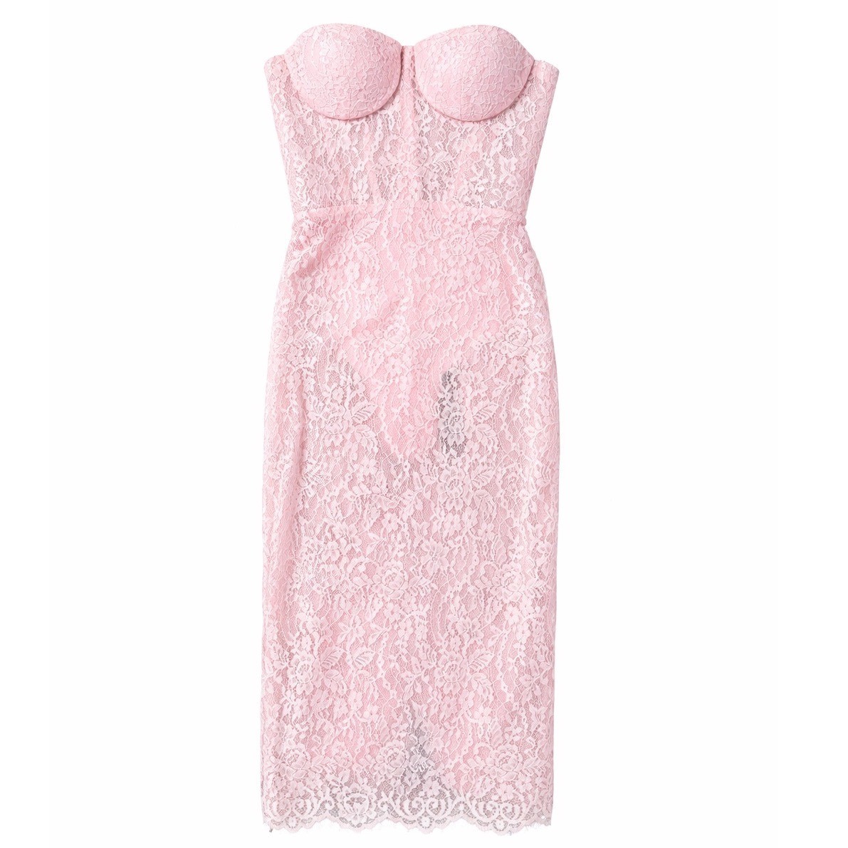 BCBG Max Azria Pink Lace Strapless Corset Sheer Midi Dress NWT Size 4
