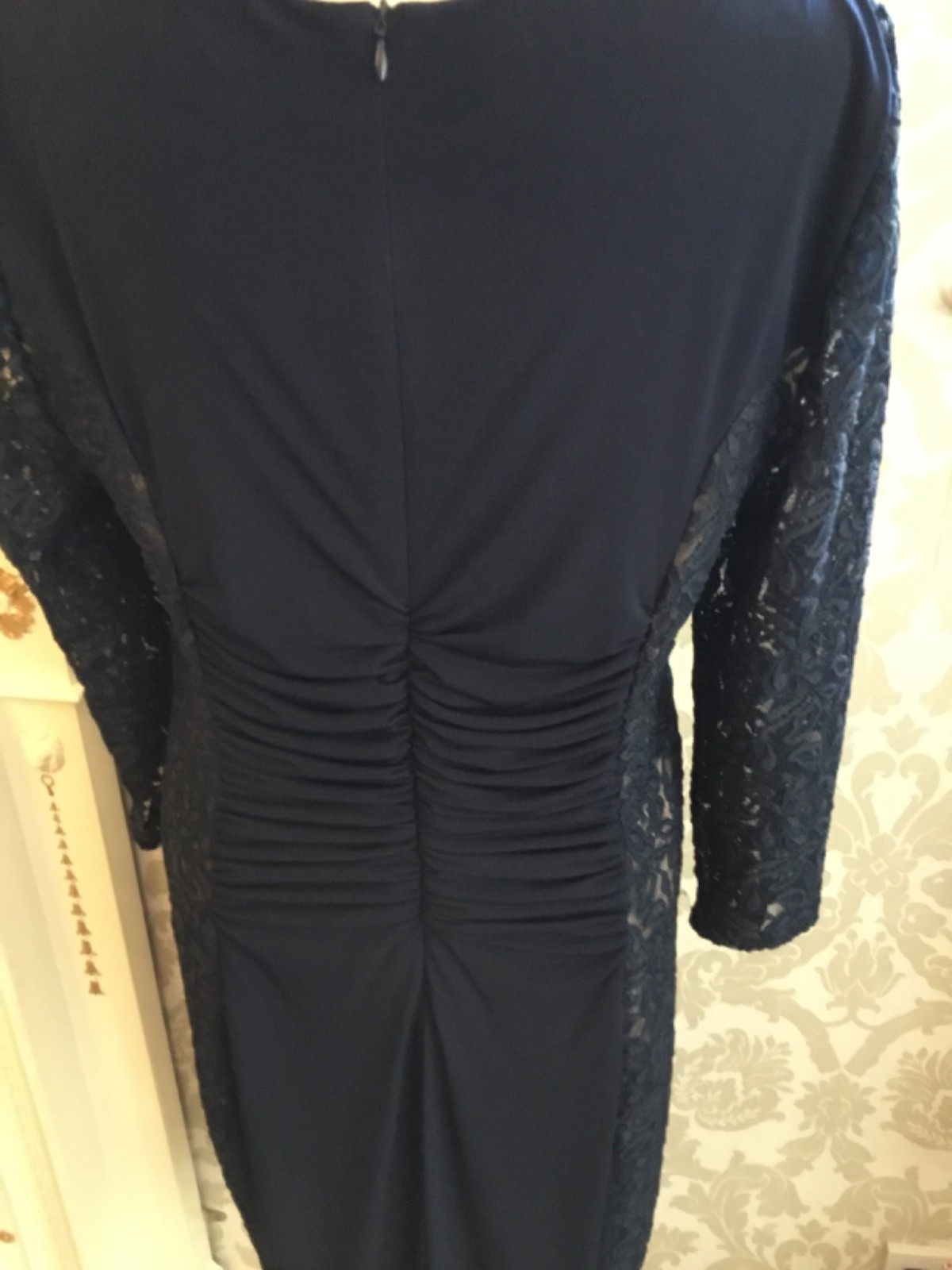 **PHASE EIGHT** LADIES NAVY LACE DRESS SIZE 12???.. LENGTH 41 INCHES 3/4 SLEEVES